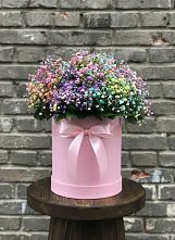 Цветочная композиция из Гипсофила и Розы в шляпной коробке в Вольске