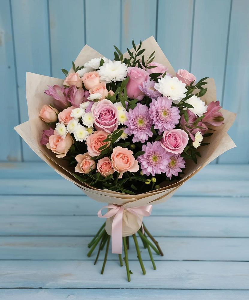 Букет цветов из: Хризантемы, Розы и Альстромерии в Вольске