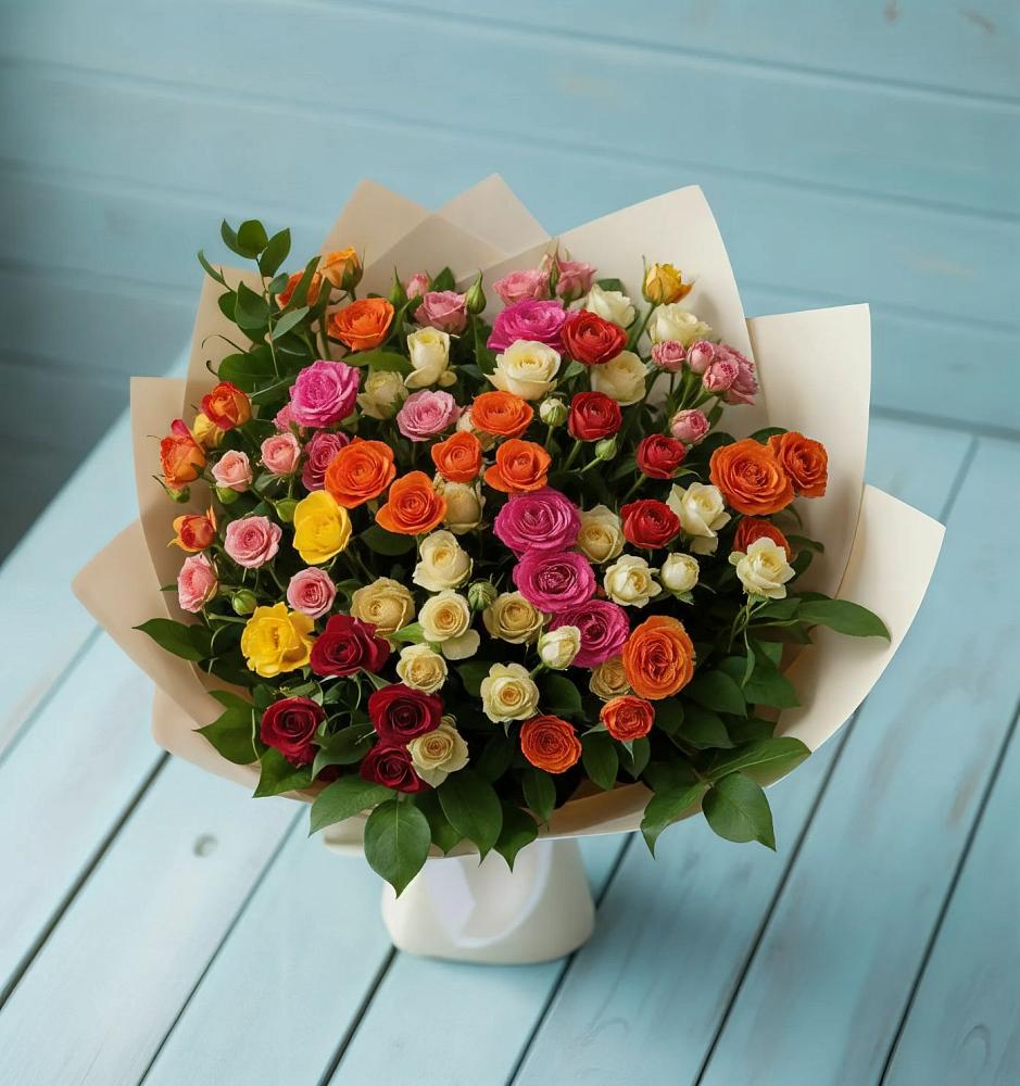 Букет Микс из разноцветных кустовых роз в Вольске