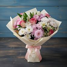 Букет цветов из:  Хризантемы, Альстромерии и Розы в Вольске