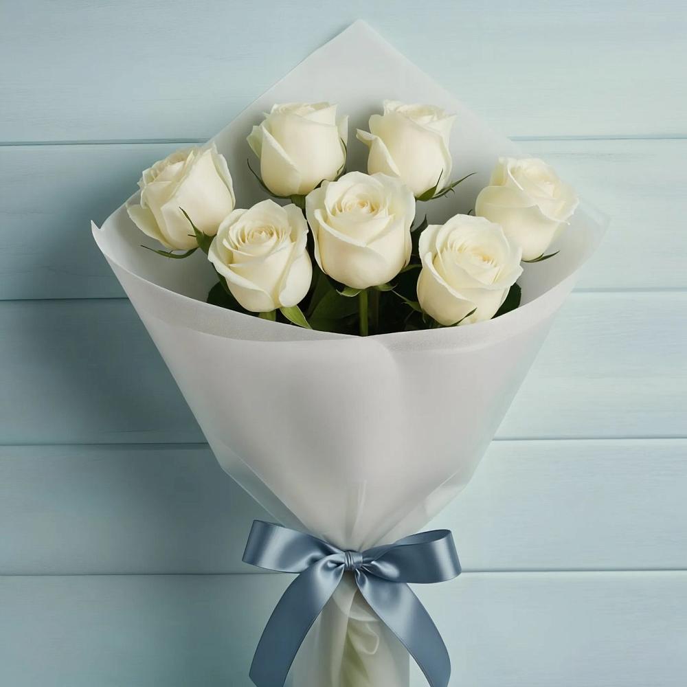 Букет 7 Белых роз Эдлесс Лав в Вольске